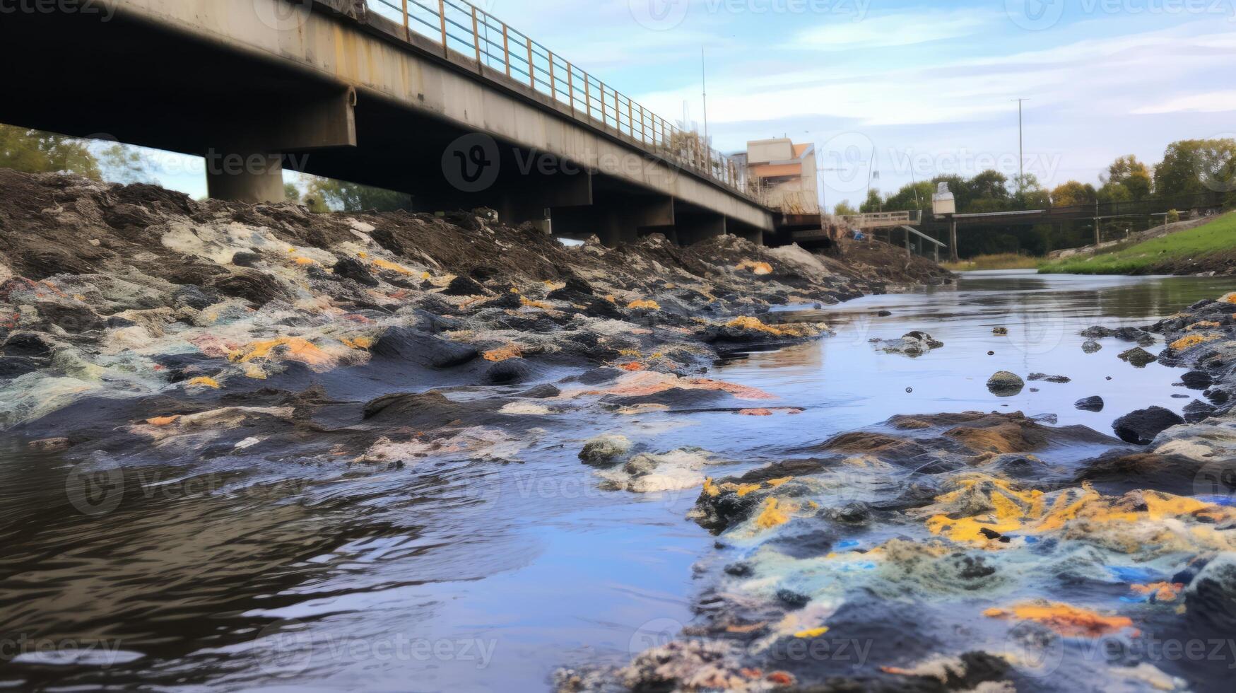 ai generado un de cerca de contaminado sedimento a el fondo de un camino acuático. generativo ai foto