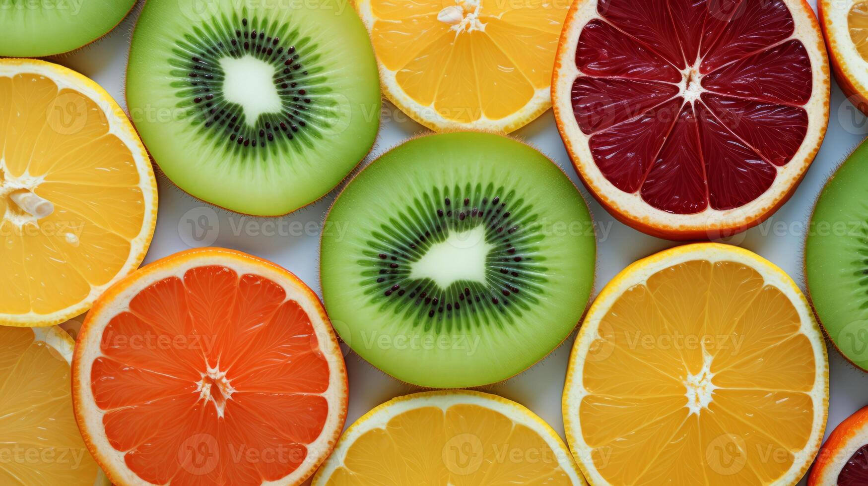 AI generated A colorful array of fresh fruit slices arranged in a pattern. Generative AI photo