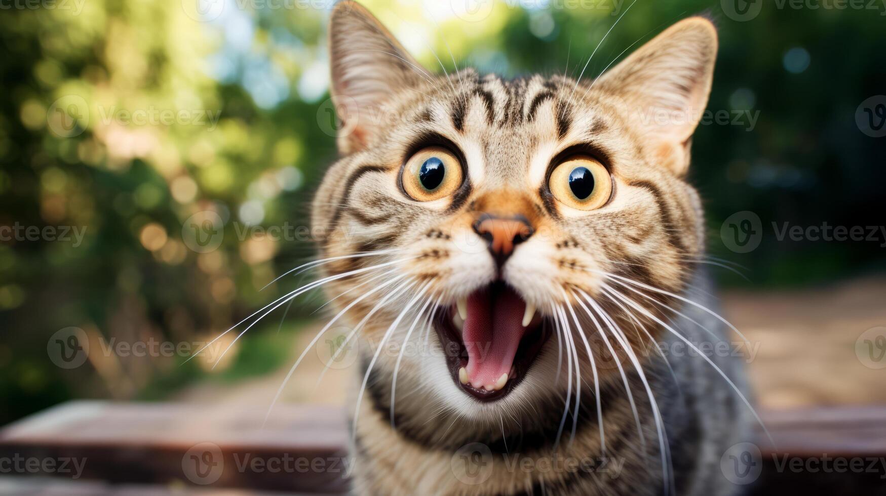 AI generated Goofy cat with tongue sticking out. Generative AI photo