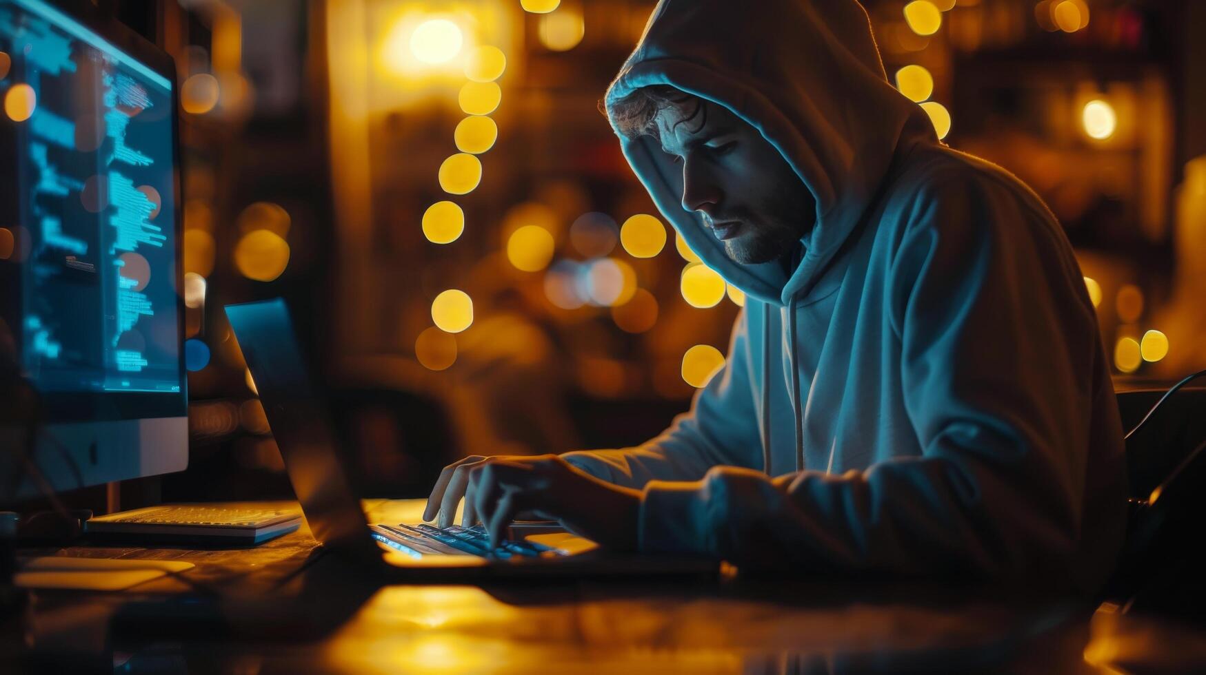 AI generated Man Using Laptop at Table photo