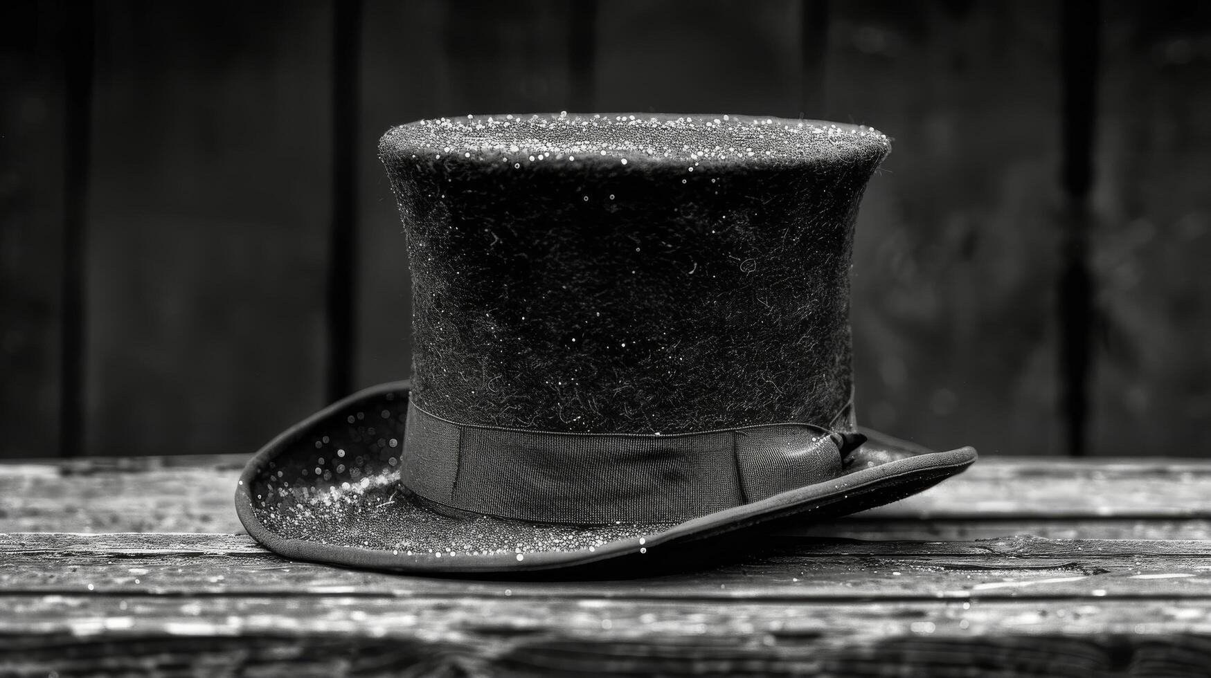 AI generated Black Top Hat on Wooden Table photo