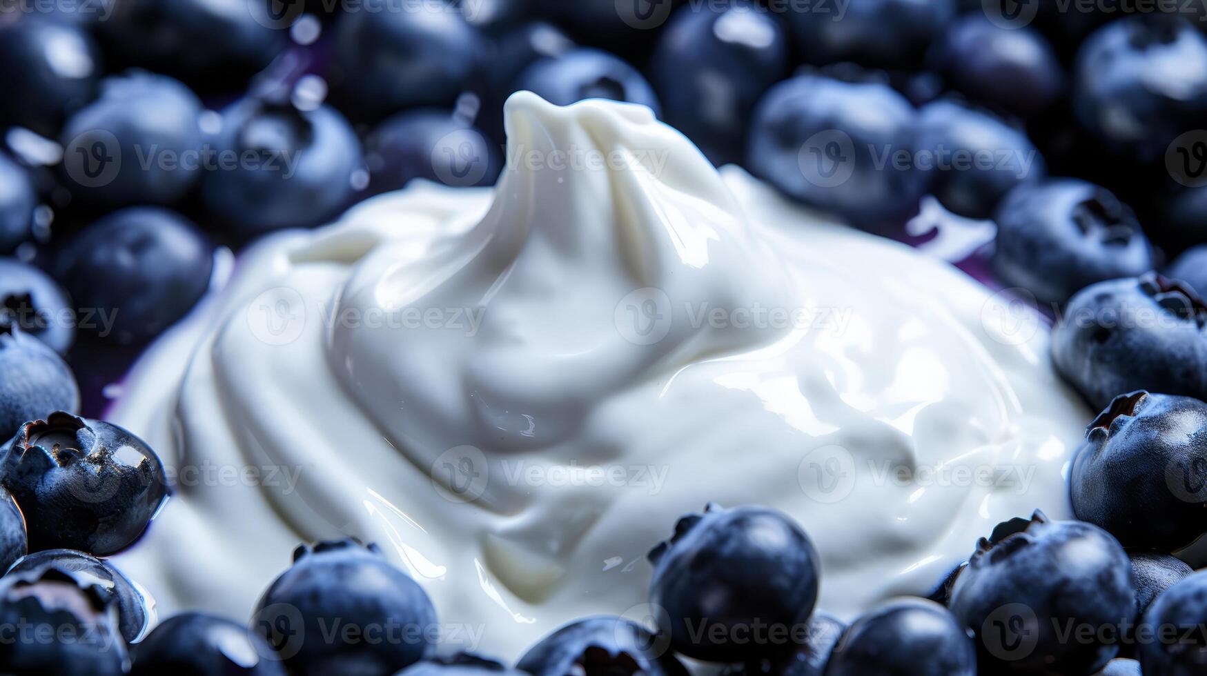 AI generated A fresh blueberry plunging into a sea of yogurt. Generative AI photo