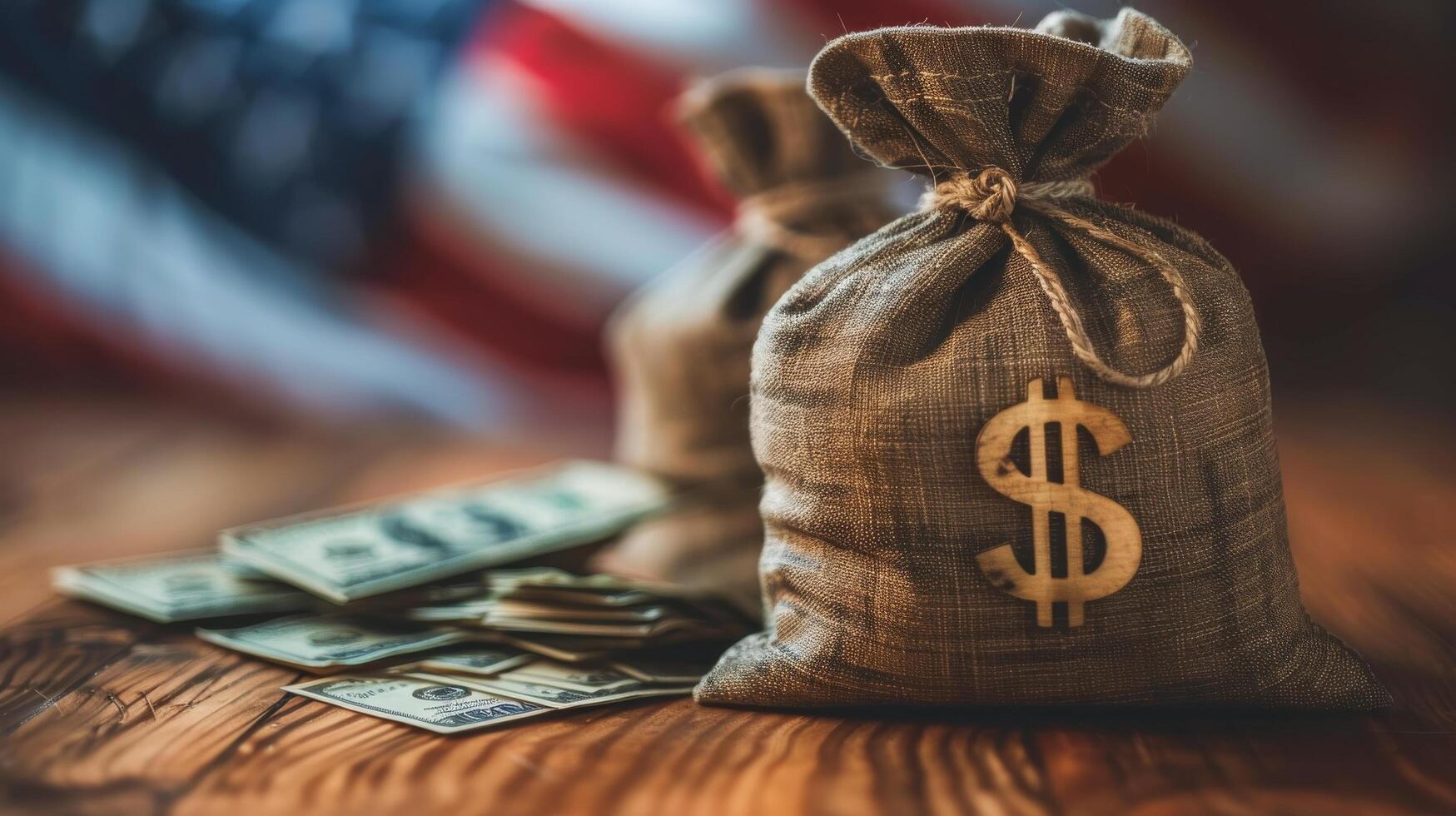AI generated Stack of Money on Wooden Table photo