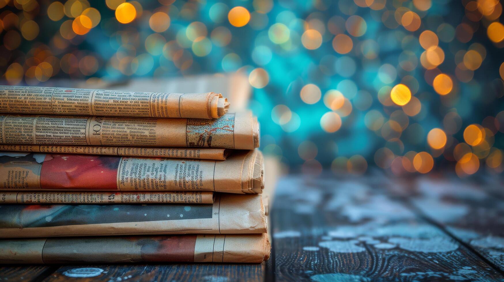 AI generated Stack of Three Books on Wooden Table photo