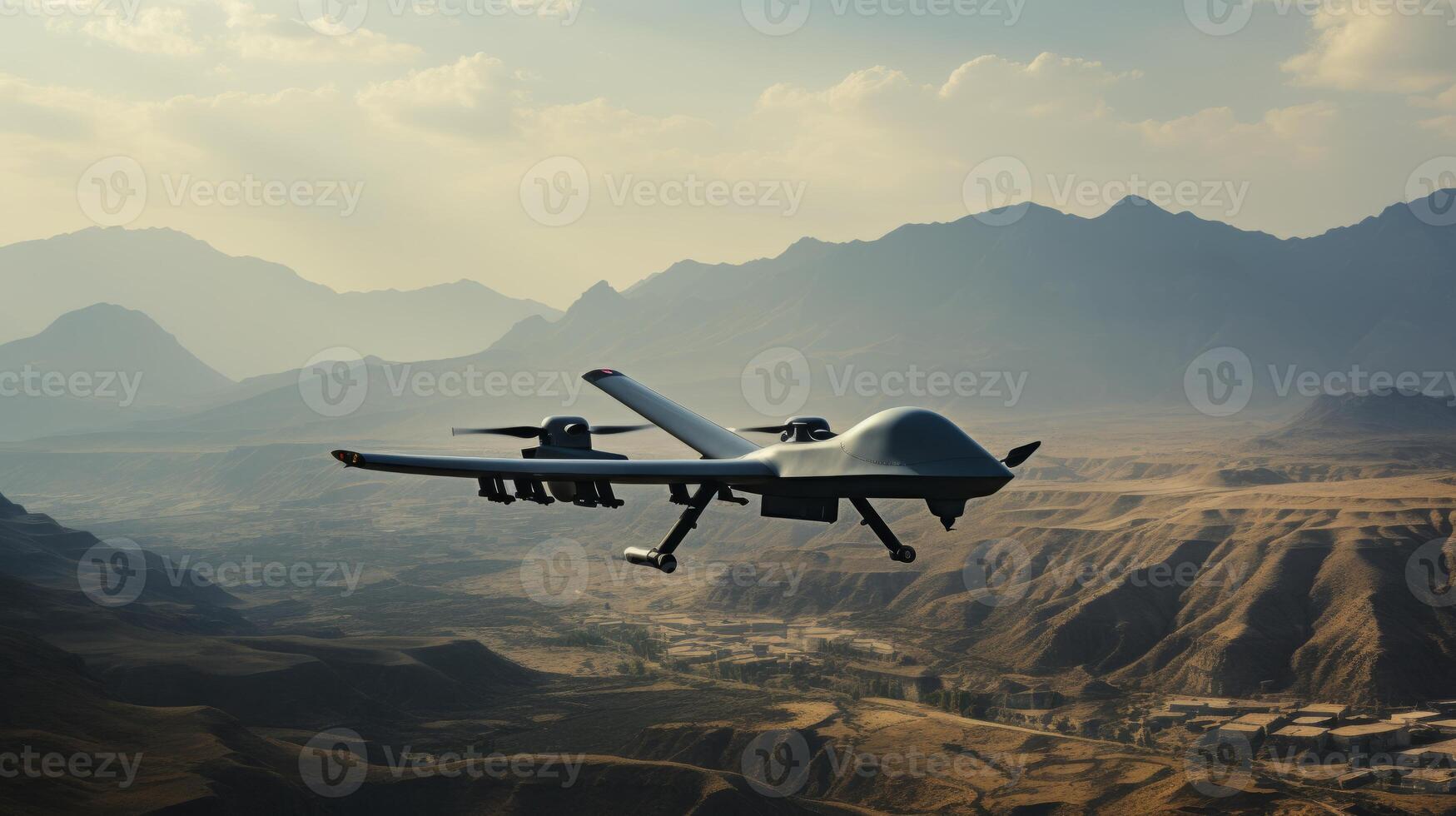 AI generated A military drone in flight. Generative AI photo