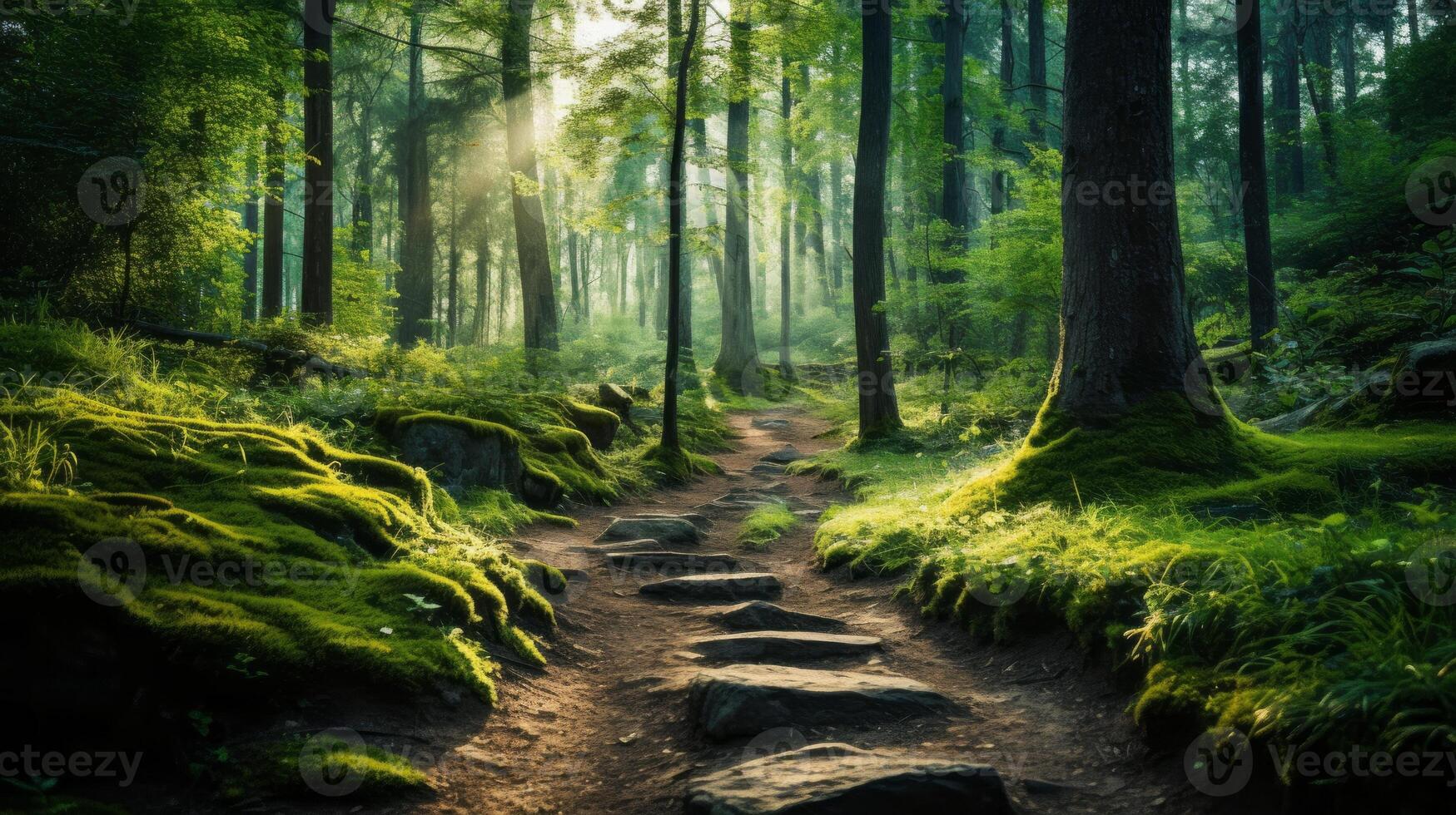 AI generated A path walkway through forest. Generative AI photo