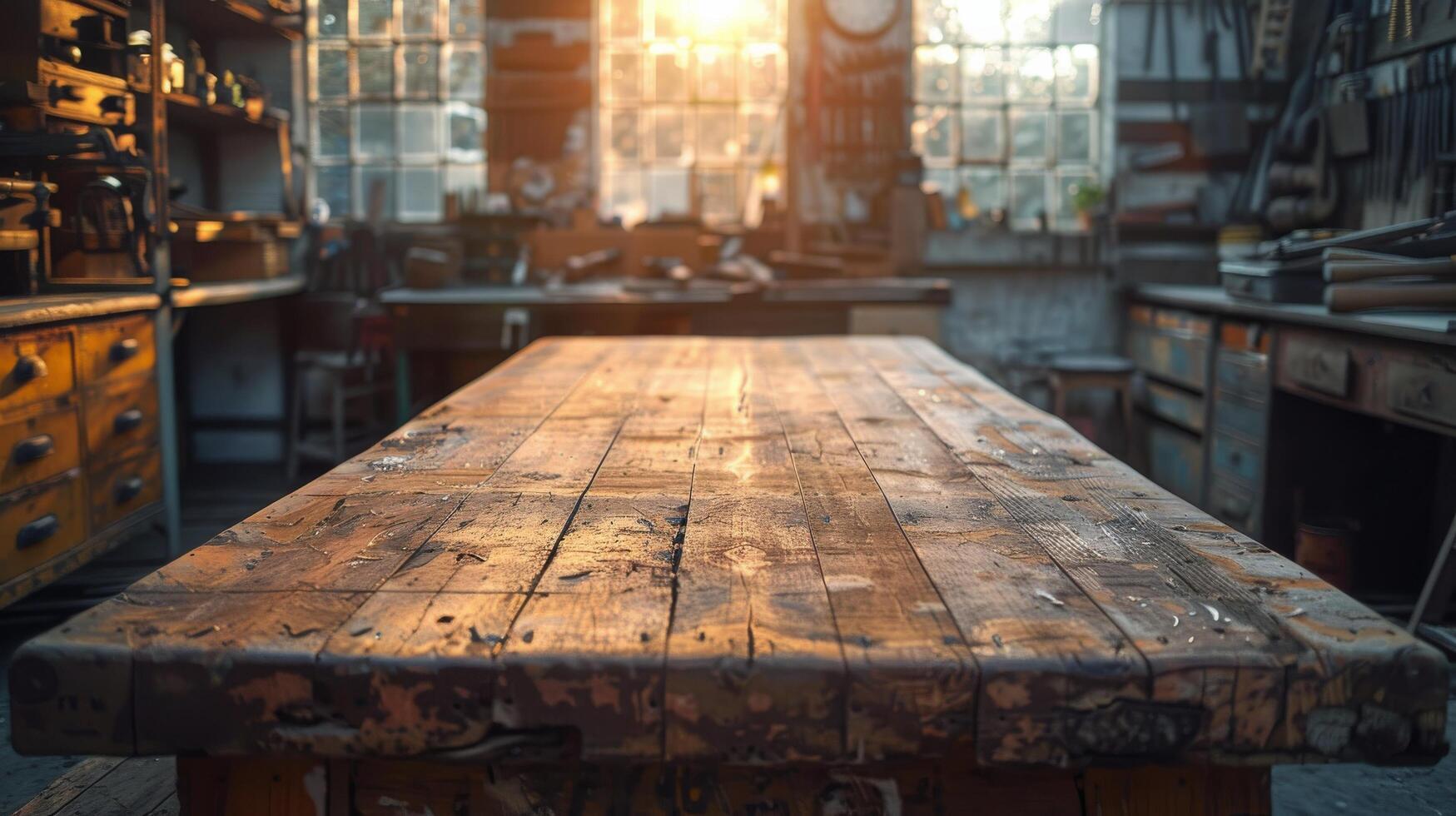 AI generated Wooden Table Among Many Drawers photo