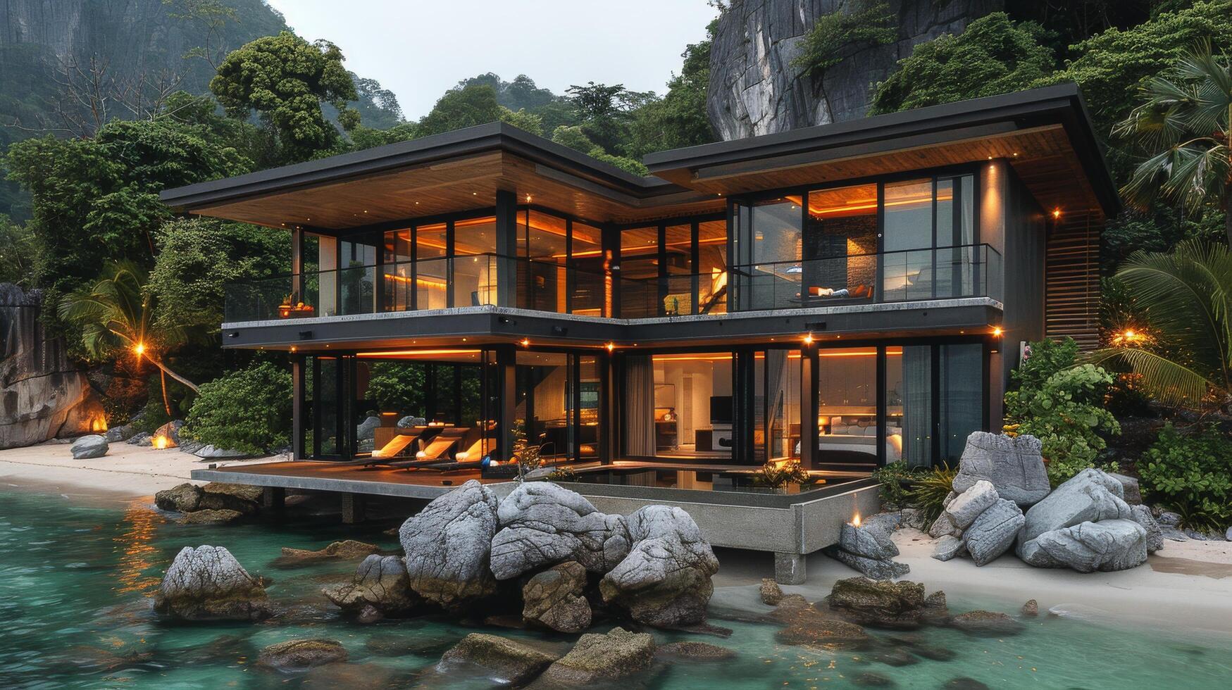 AI generated Large House on Lush Green Hillside photo