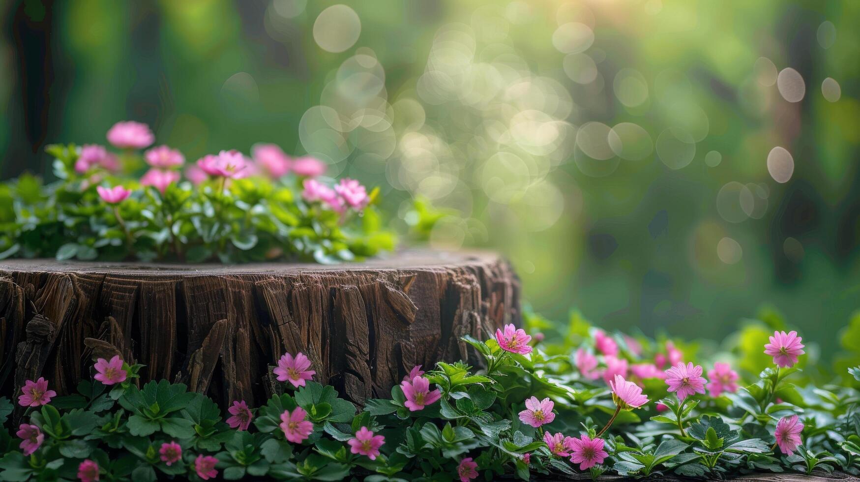 ai generado árbol tocón floreciente con flores foto