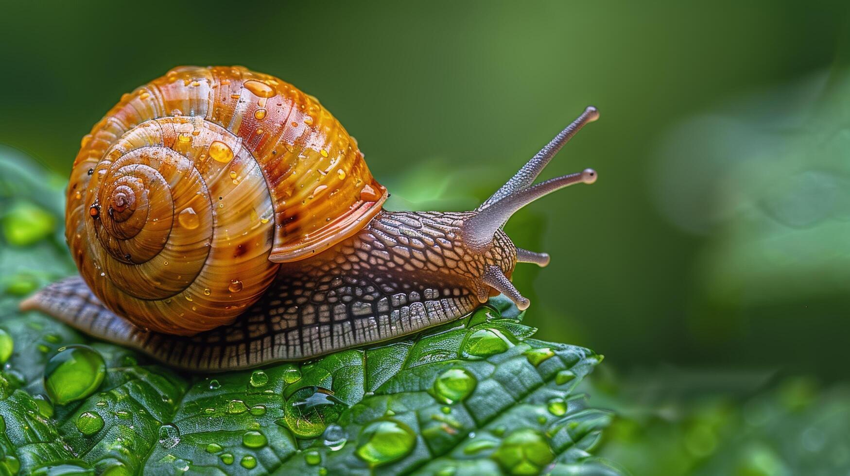 AI generated Snail Crawling on Leaf Close Up photo