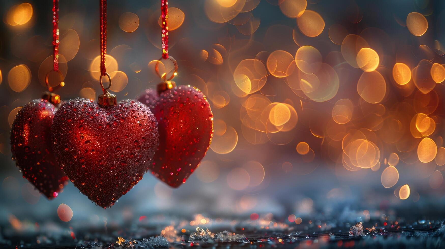 AI generated Two Red Hearts Hanging on a String photo