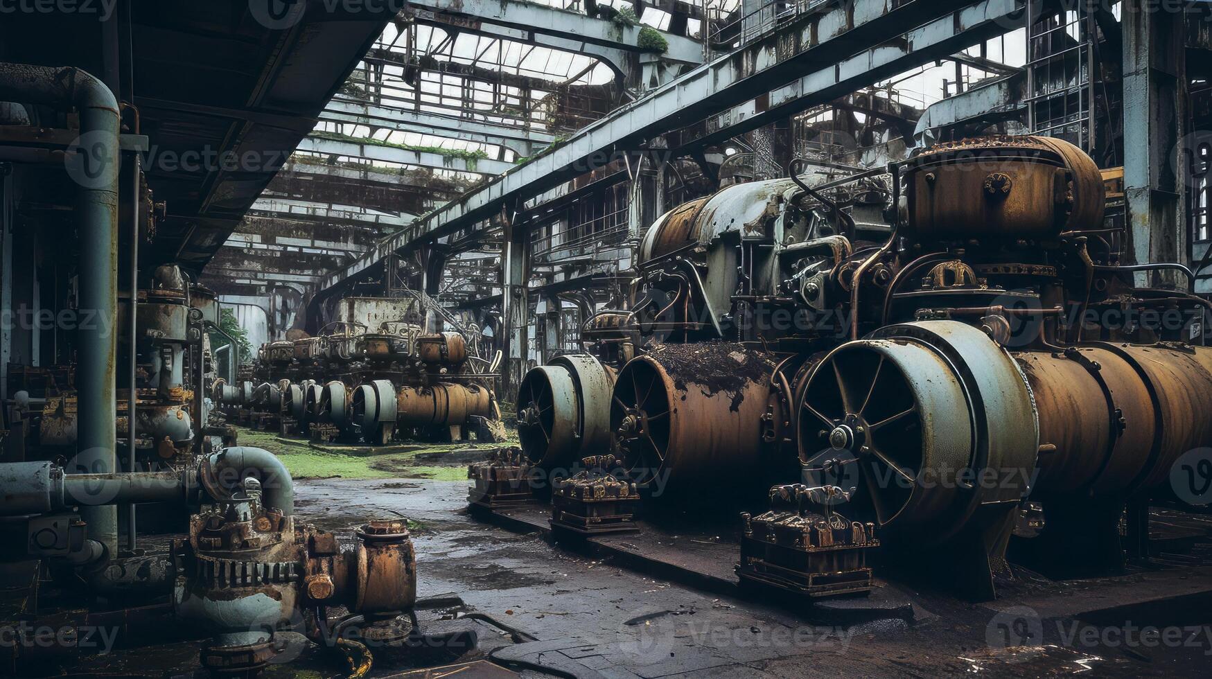 AI generated Abandoned industrial machinery in a polluted area. Generative AI photo