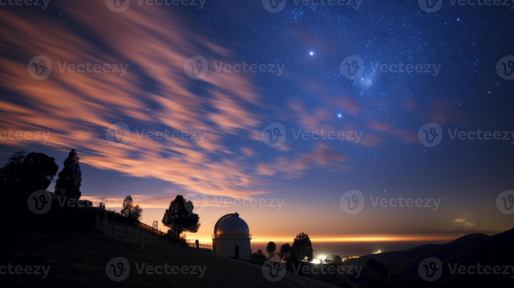 AI generated The night sky with clouds and stars above a hill. Generative AI photo
