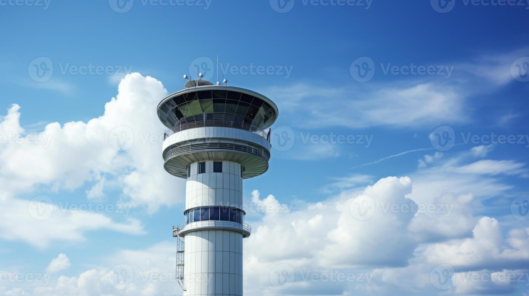 AI generated Air traffic control tower guiding aircraft. Generative AI photo
