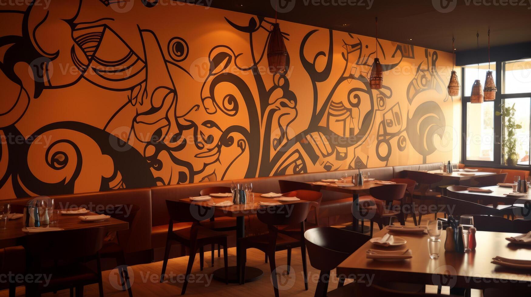 AI generated Artistic decor in a fusion restaurant. Generative AI photo