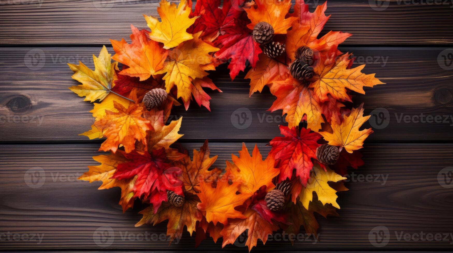 AI generated Autumn leaves arranged in a wreath. Generative AI photo