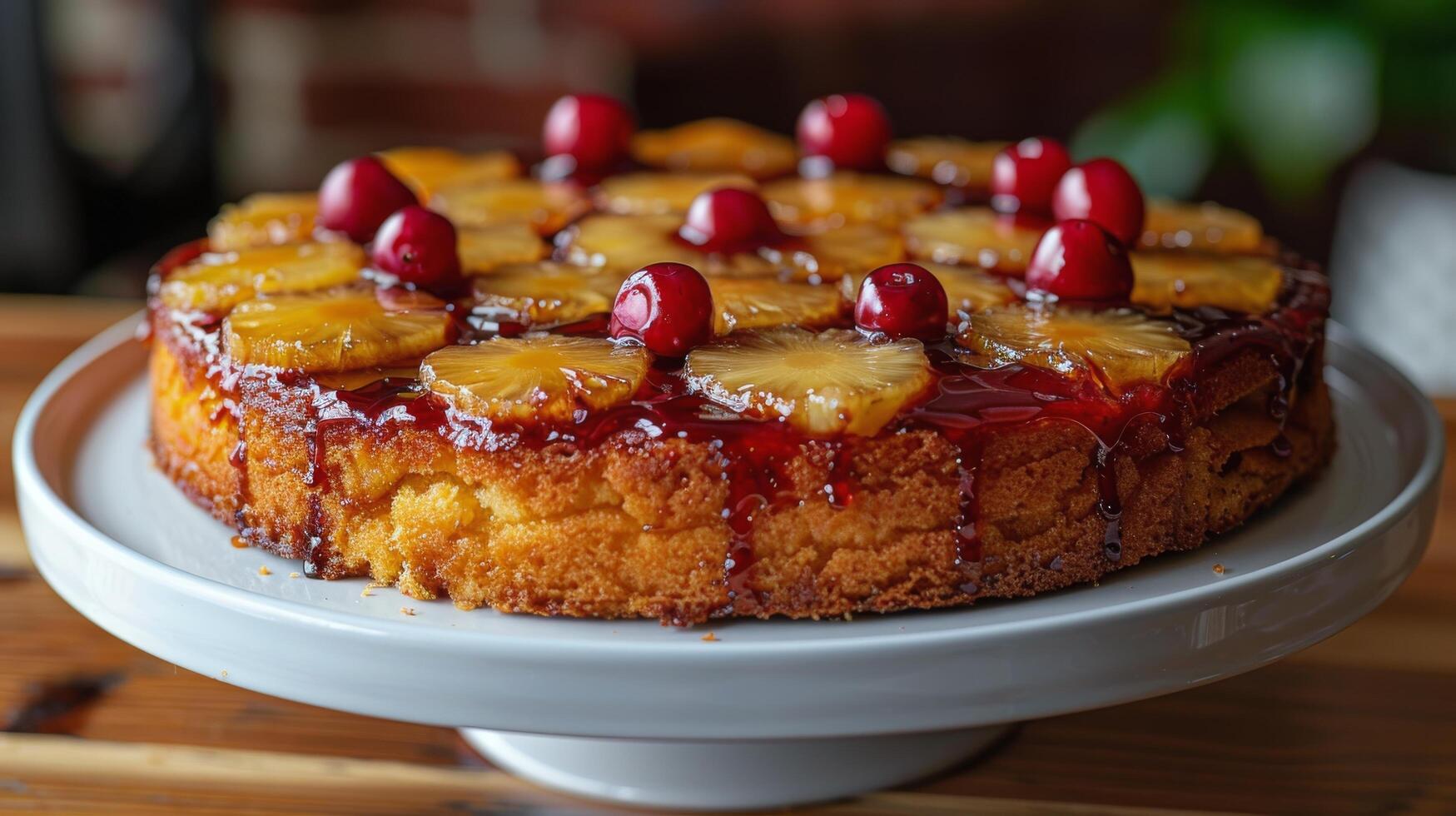AI generated Pineapple Upside Down Cake With Cherries photo