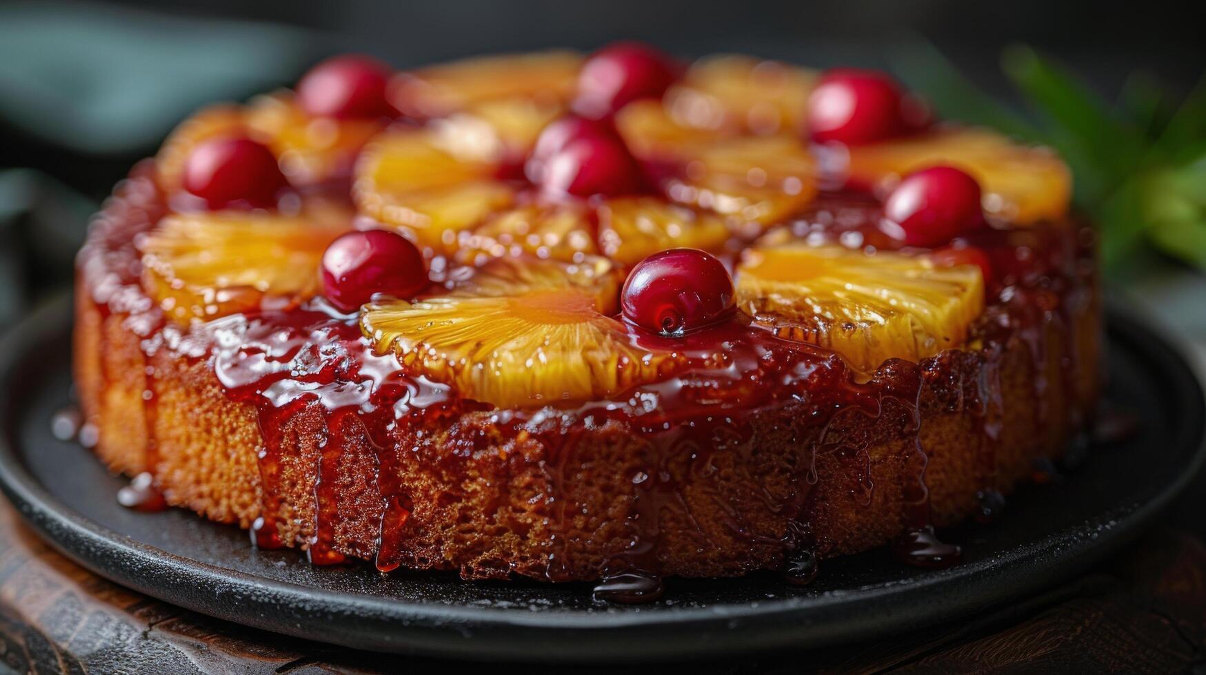 AI generated Pineapple Upside Down Cake With Cherries photo