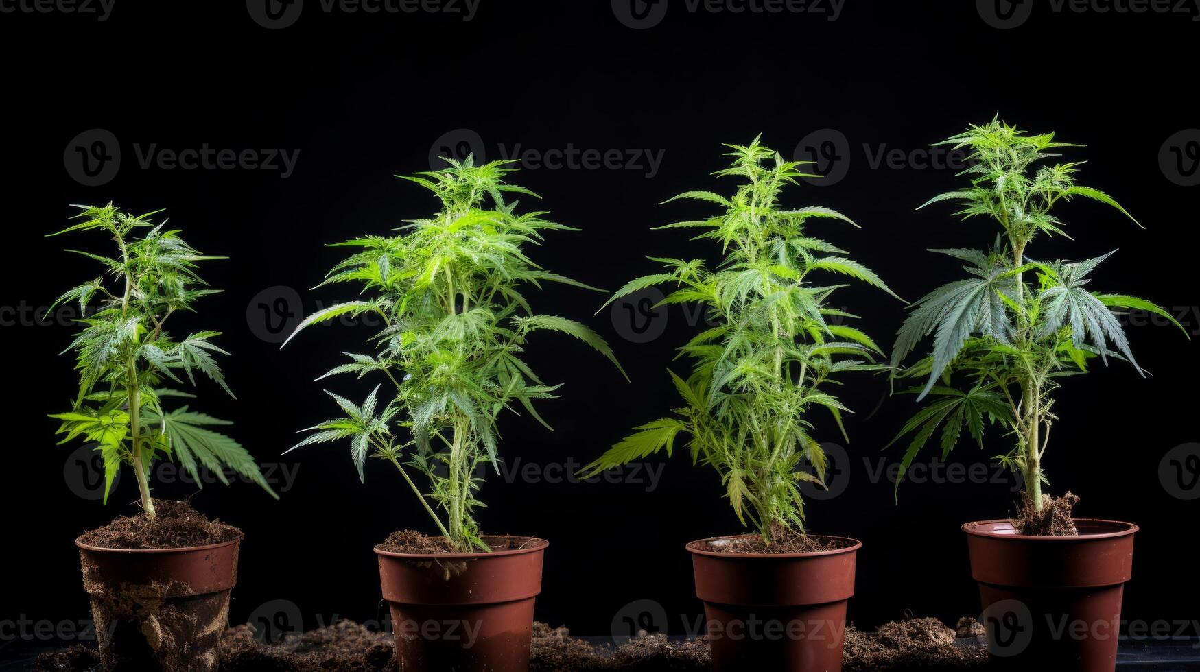 AI generated Cannabis plant in various growth stages. Generative AI photo