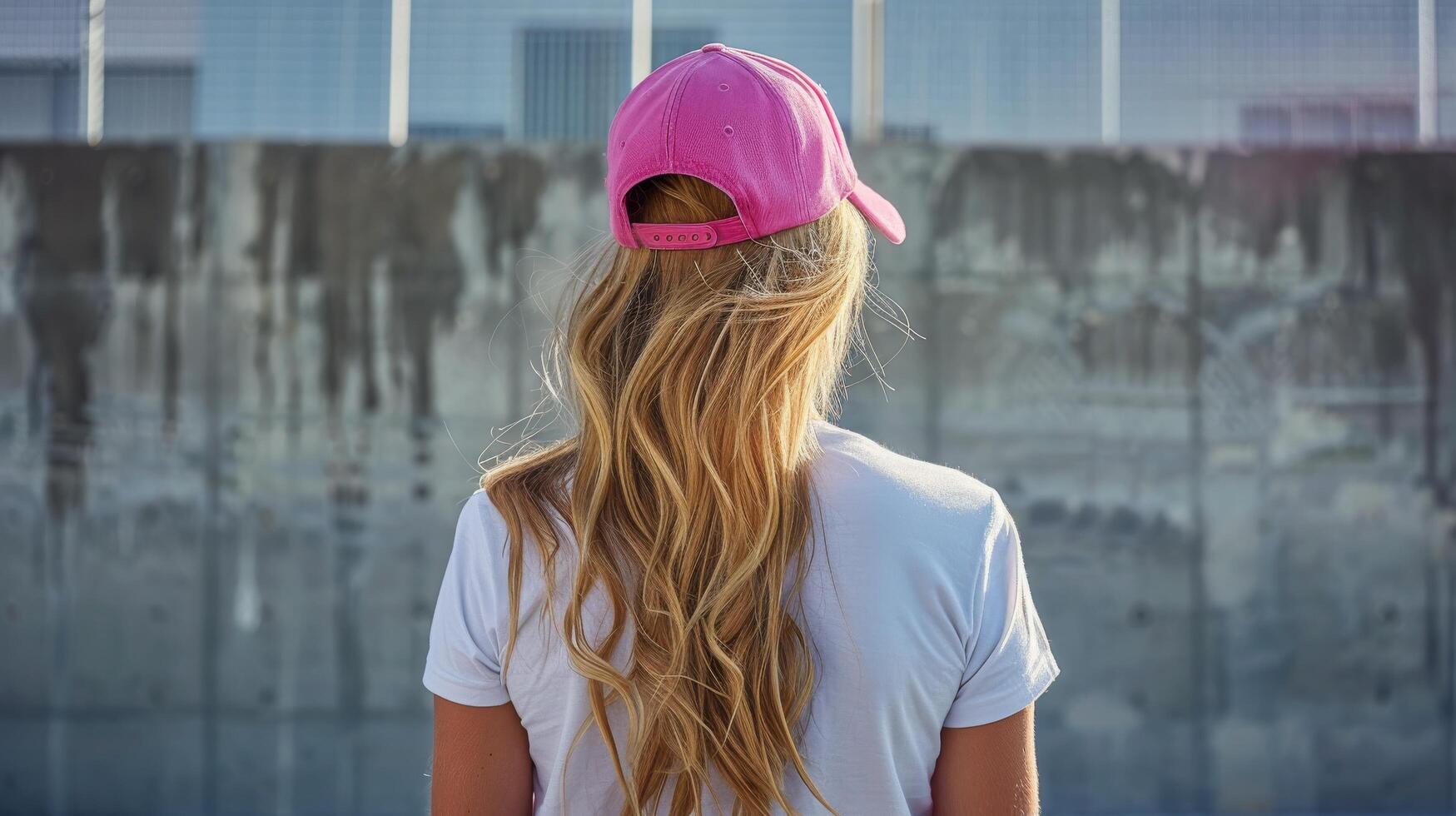 AI generated Woman With Long Hair Wearing Pink Hat photo