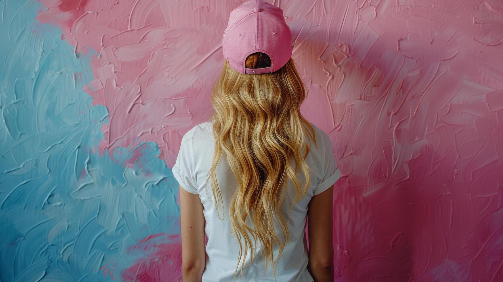 AI generated Girl With Long Hair Wearing Pink Hat photo