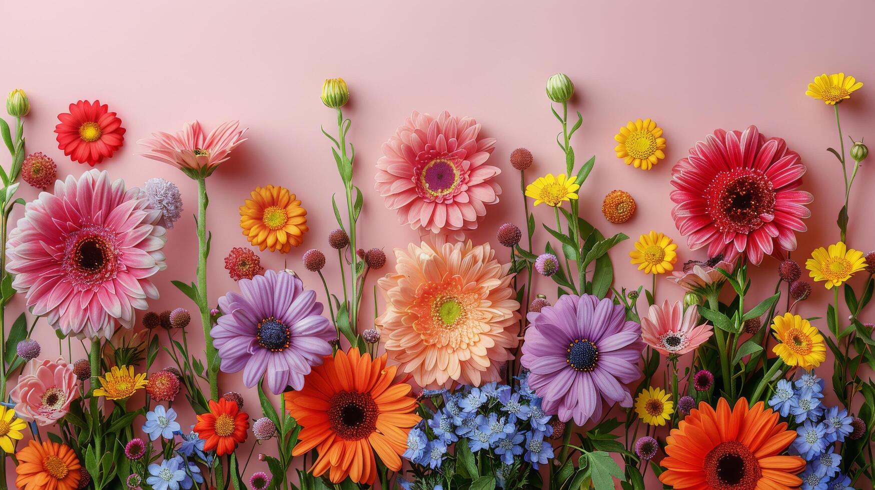 AI generated Group of Colorful Flowers on Pink Wall photo