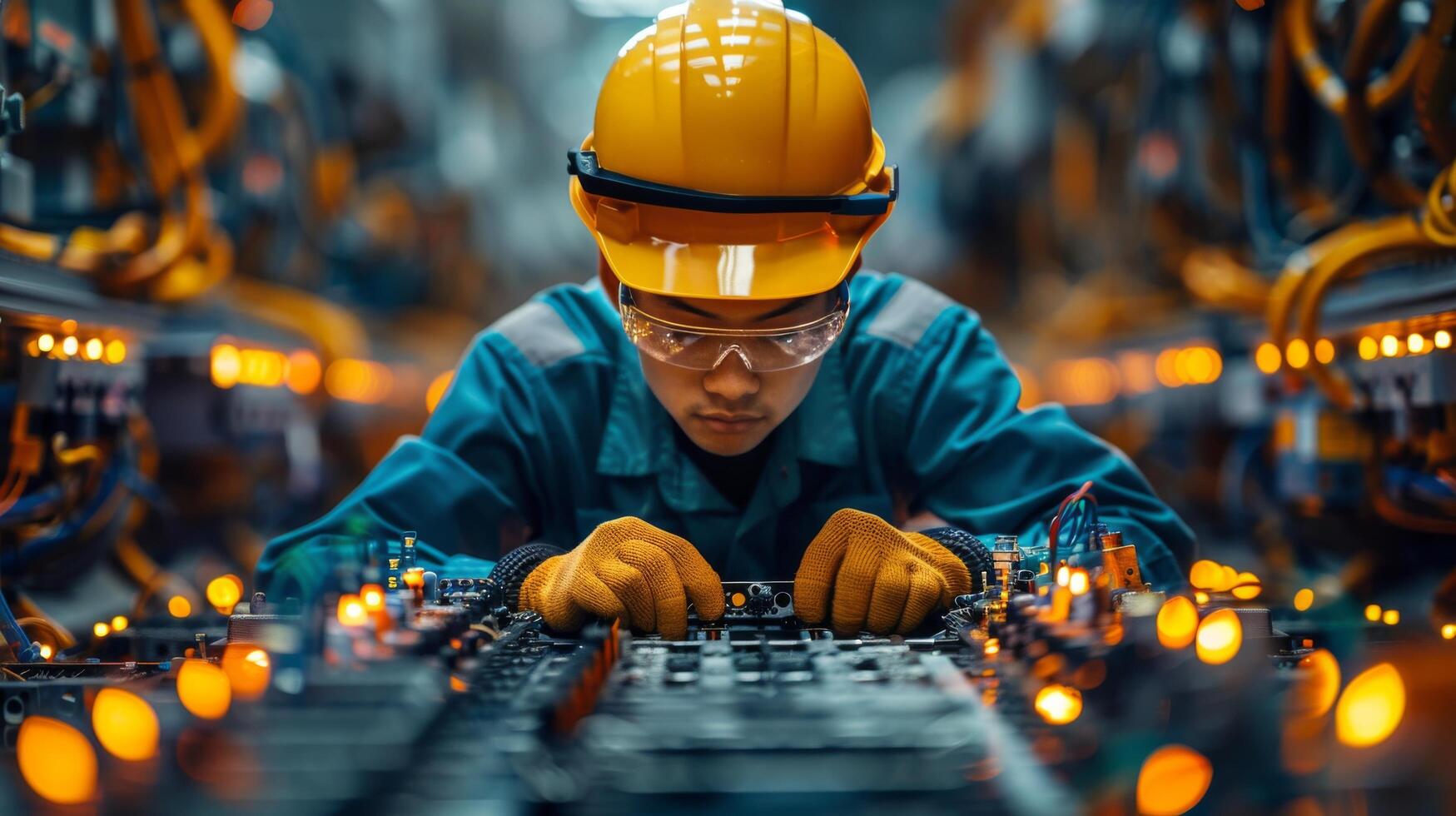 AI generated Man in Hardhat Working on Computer photo