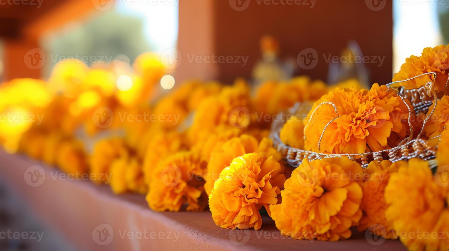 AI generated Day of the dead marigold garland. Generative AI photo