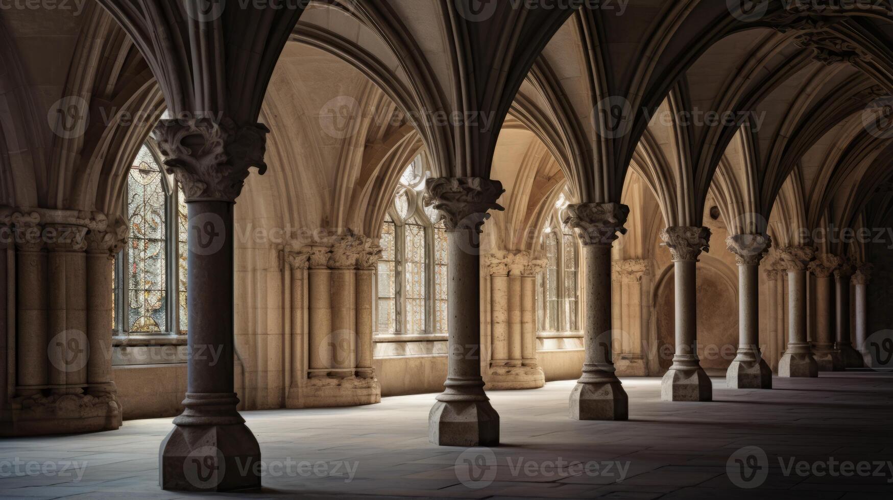 AI generated Decorative arches in a historic cathedral. Generative AI photo