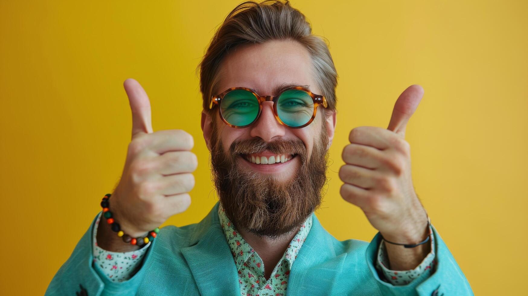 AI generated Bearded Man With Glasses Giving Thumbs Up photo