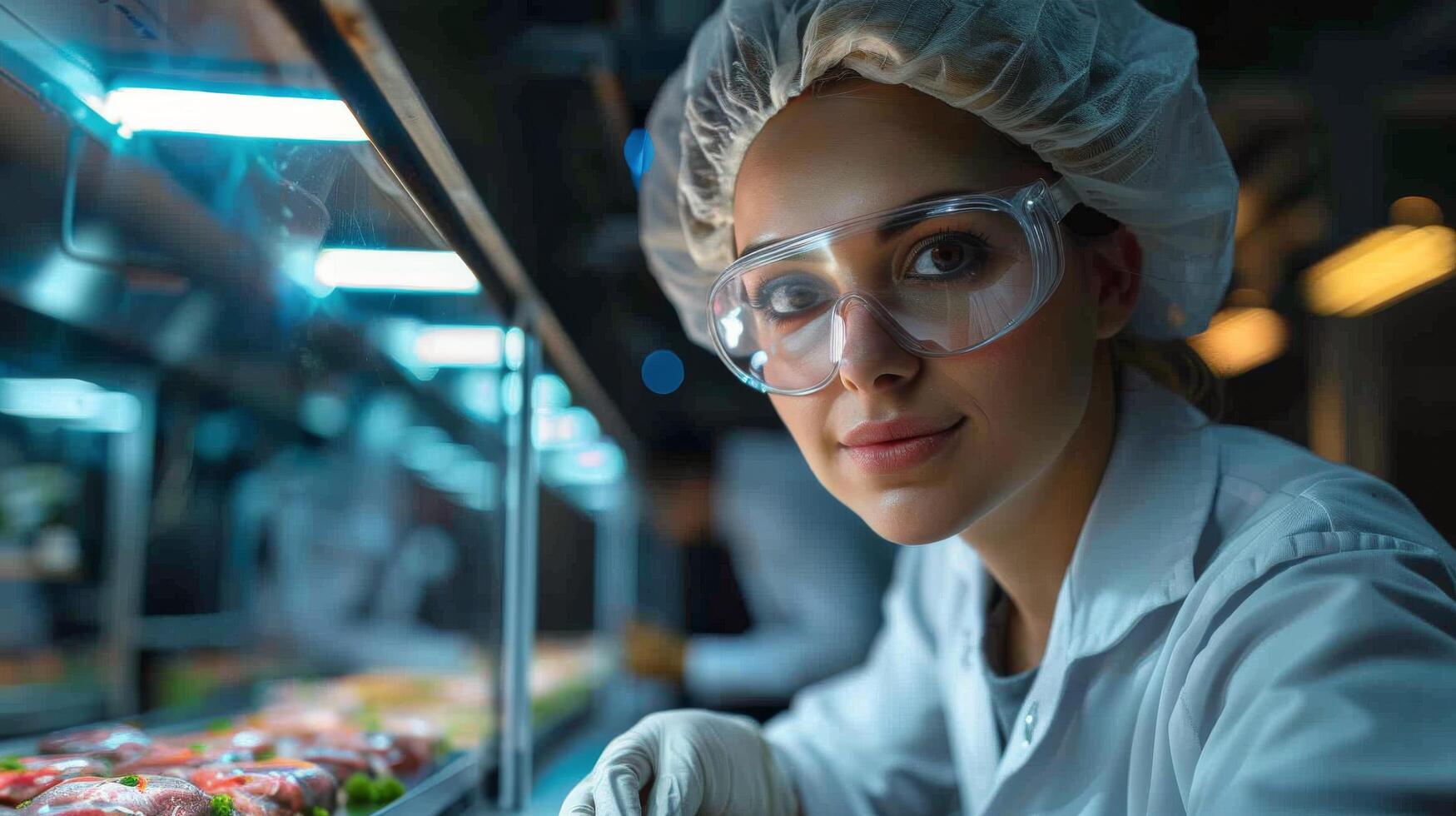 AI generated Chef Woman Standing by Meat photo