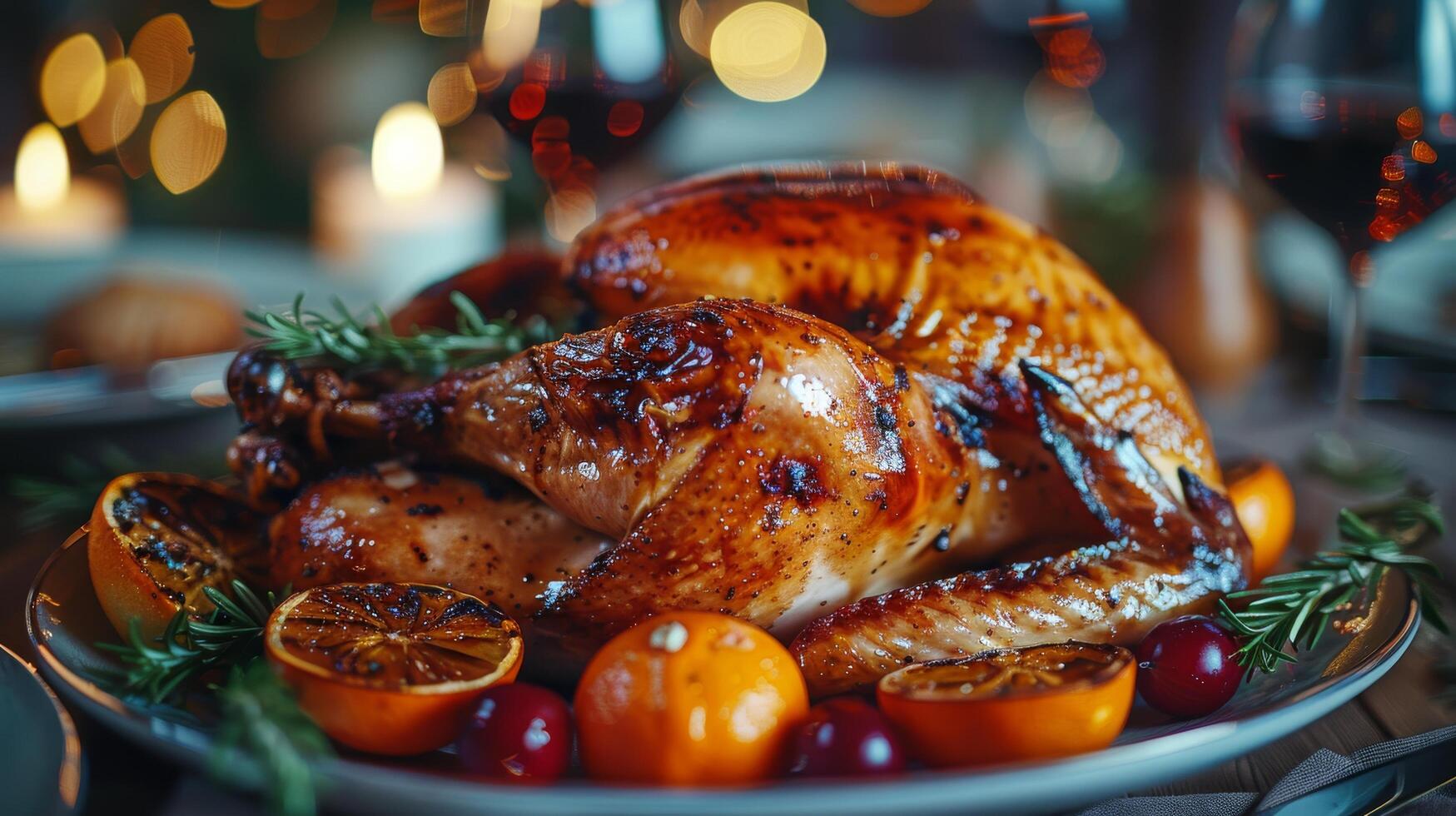 AI generated Roasted Turkey With Oranges and Cranberries photo