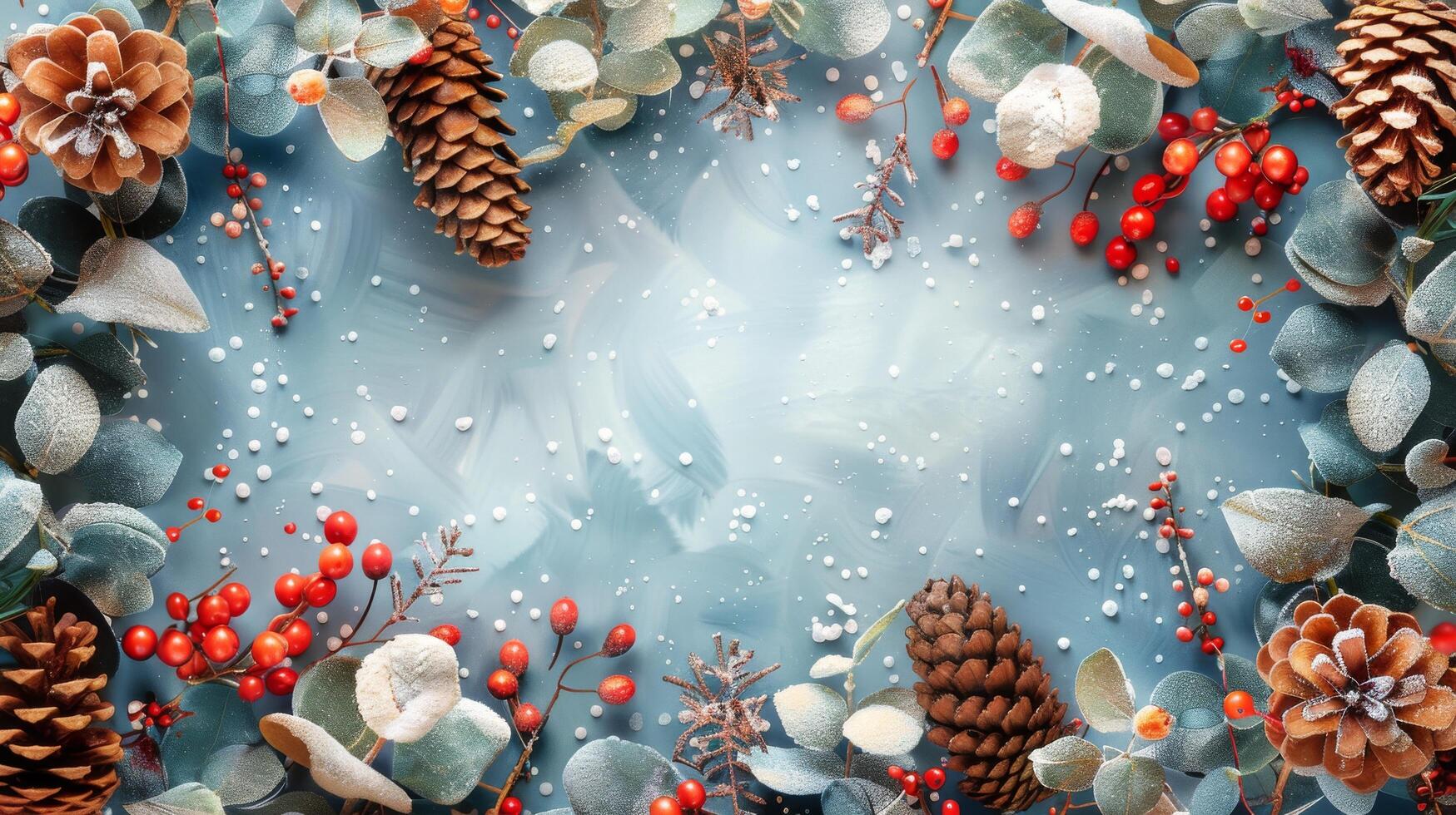 AI generated Christmas Wreath With Pine Cones and Berries photo