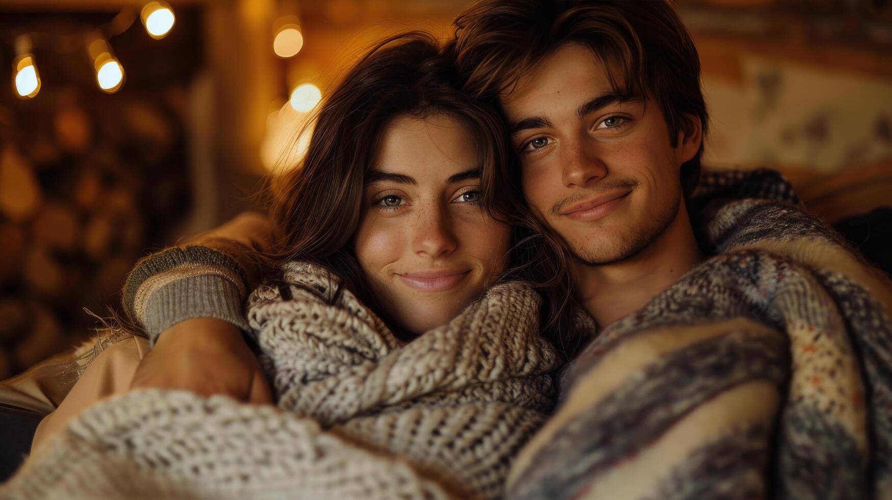 AI generated Man and Woman Sitting Together on Couch photo