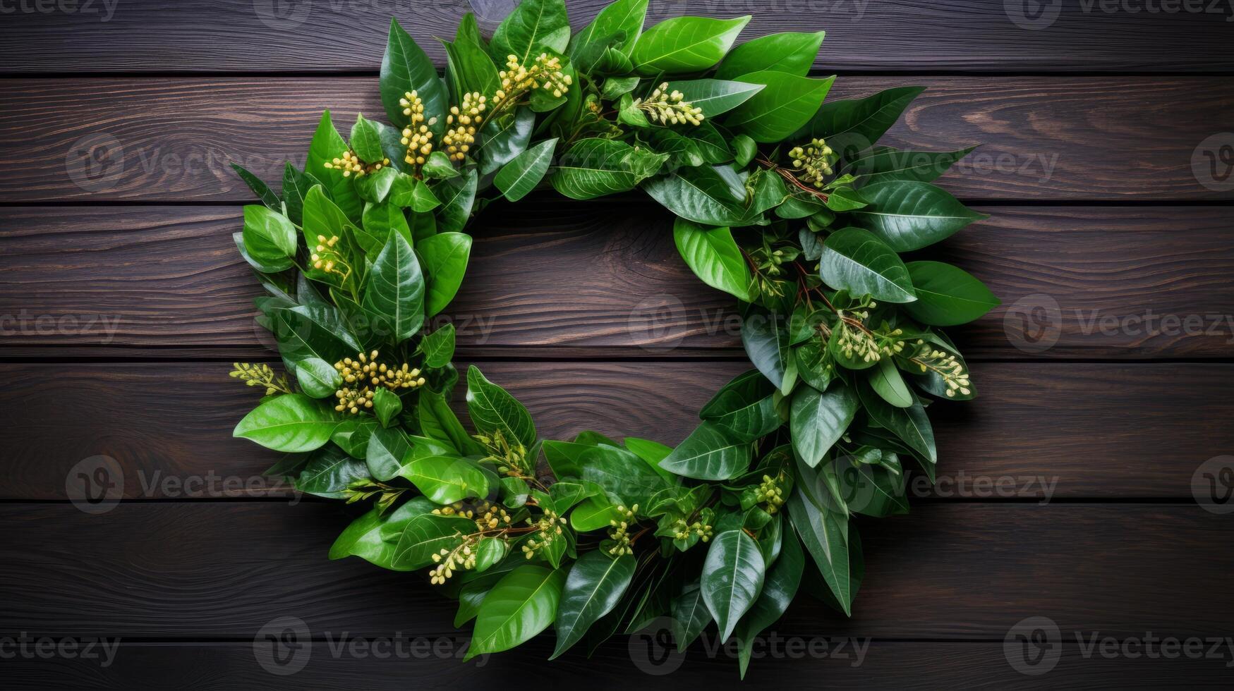 AI generated Leaves in a decorative wreath. Generative AI photo