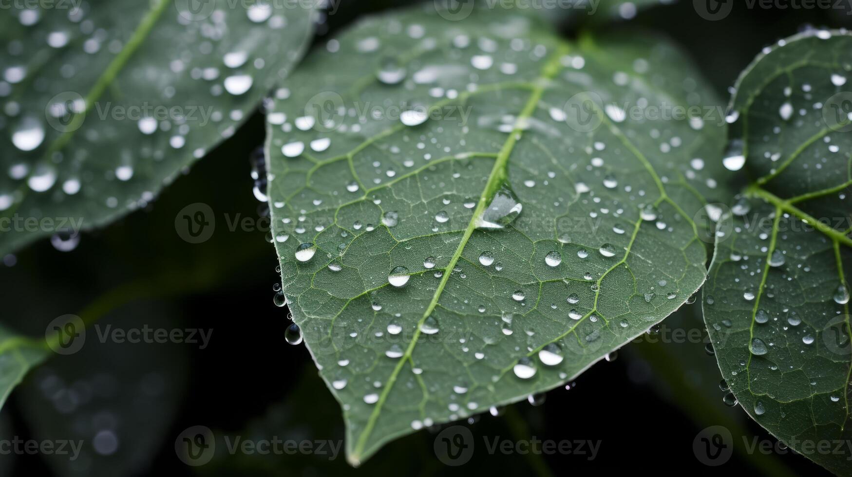 AI generated Leaves with dew on a spiderweb. Generative AI photo