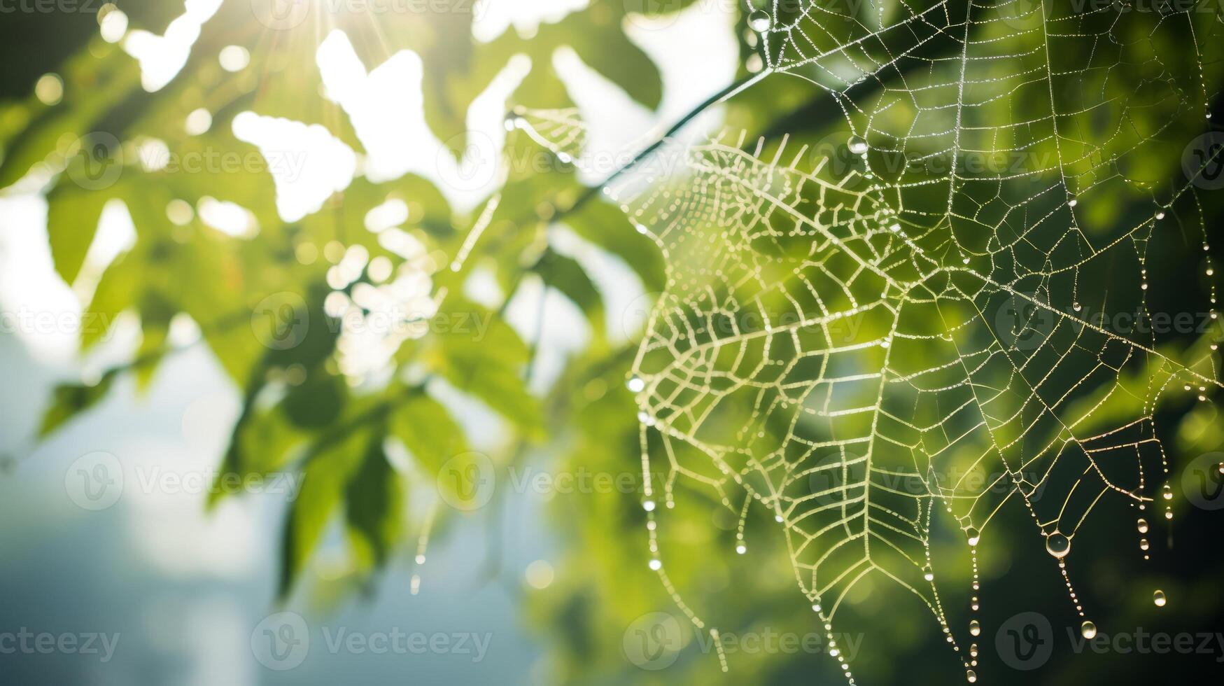 AI generated Leaves with spiderwebs in the morning. Generative AI photo
