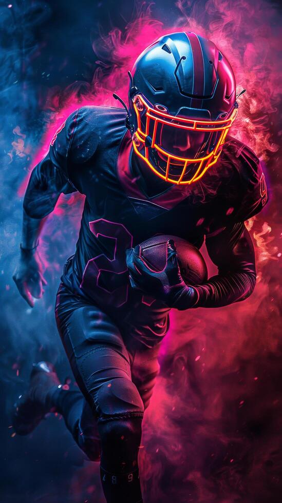 AI generated Football Player in Neon Light Uniform photo