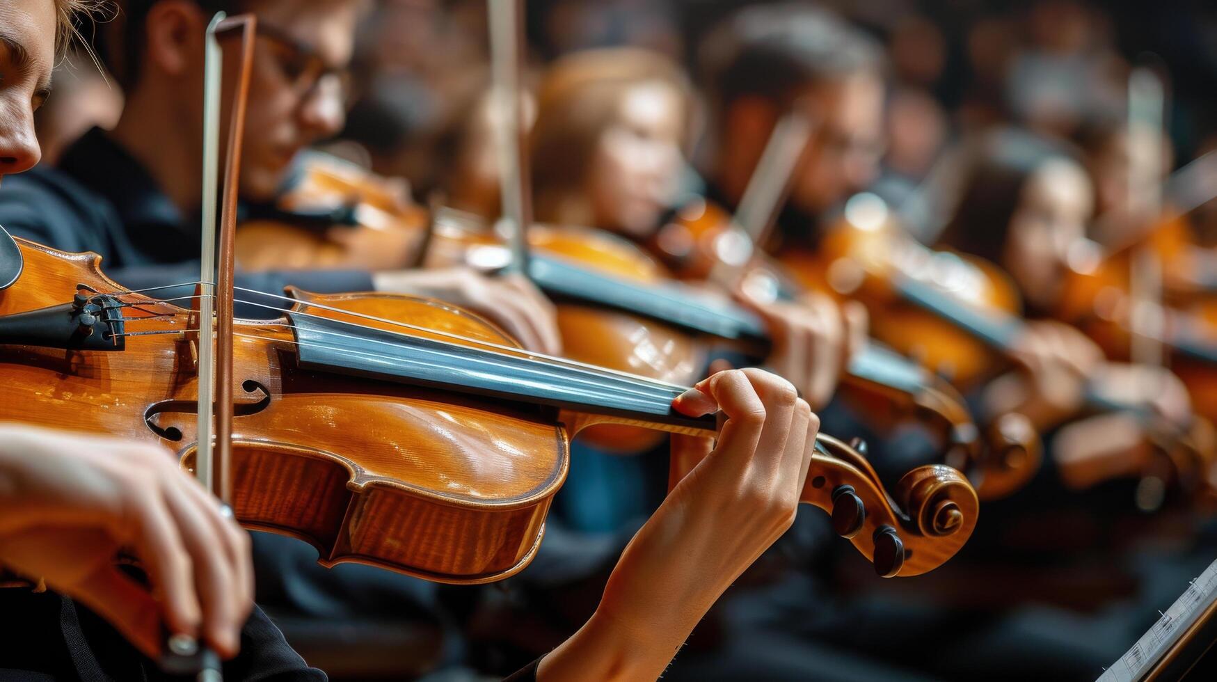 ai generado mujer jugando violín a concierto foto