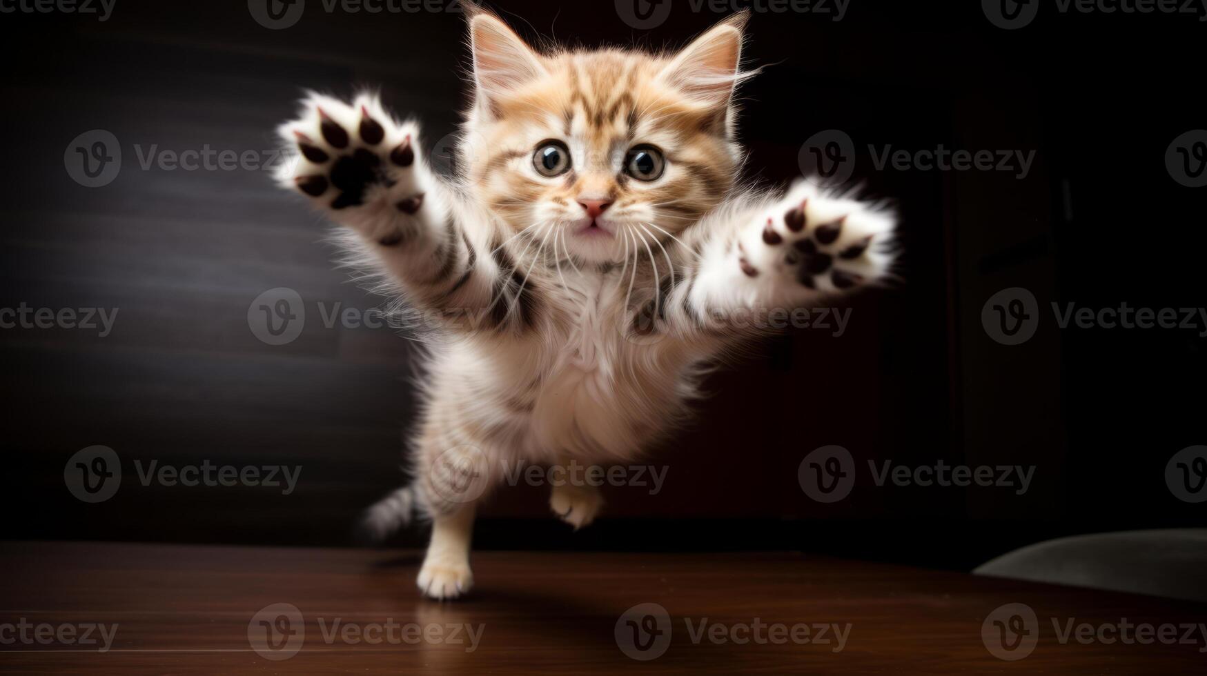 AI generated Playful kitty's flying leap. Generative AI photo