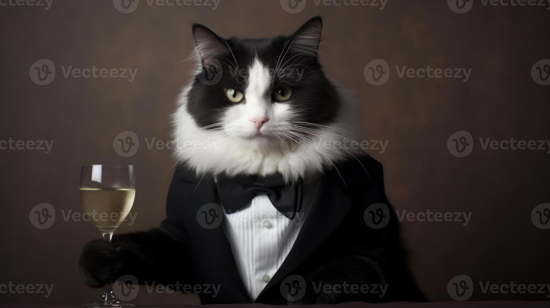 AI generated Quirky feline in oversized bowtie. Generative AI photo