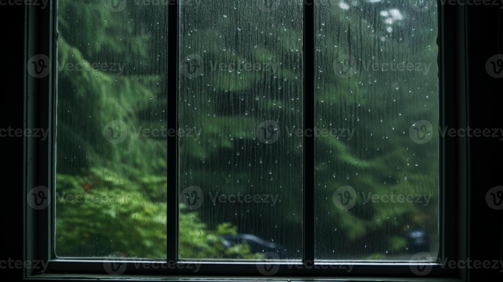 AI generated Rain soaked window with a moody ambiance. Generative AI photo