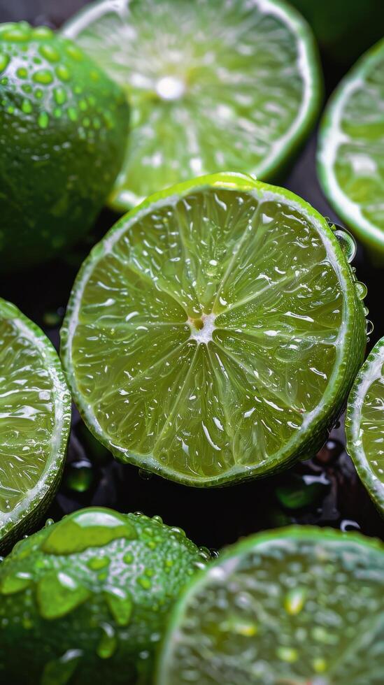 AI generated Group of Limes With Water Droplets photo