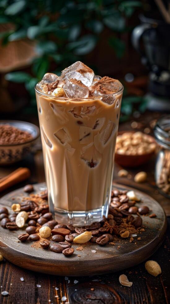 AI generated Glass of Beverage Surrounded by Nuts photo