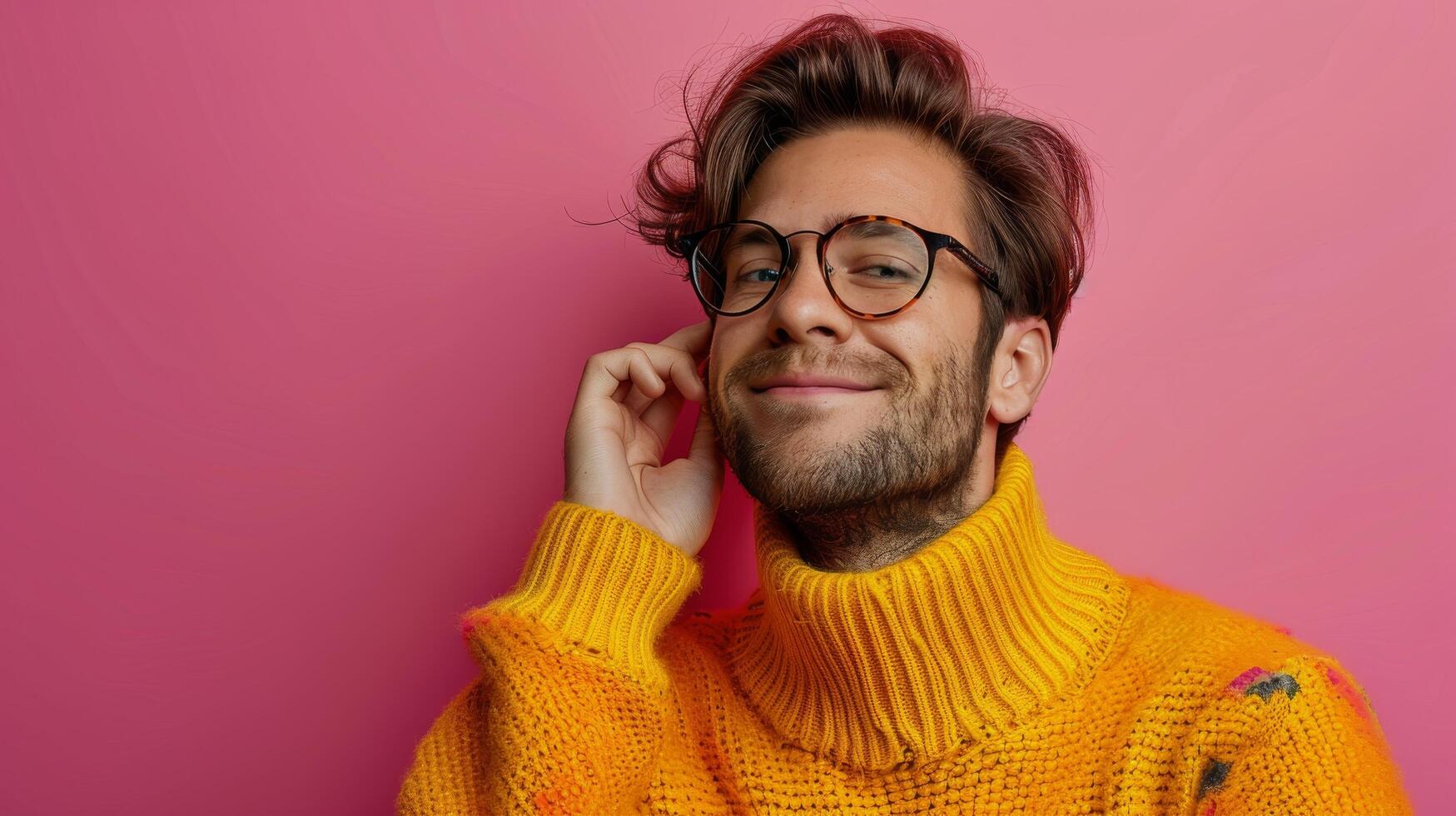 AI generated Man in Glasses Wearing Yellow Sweater photo
