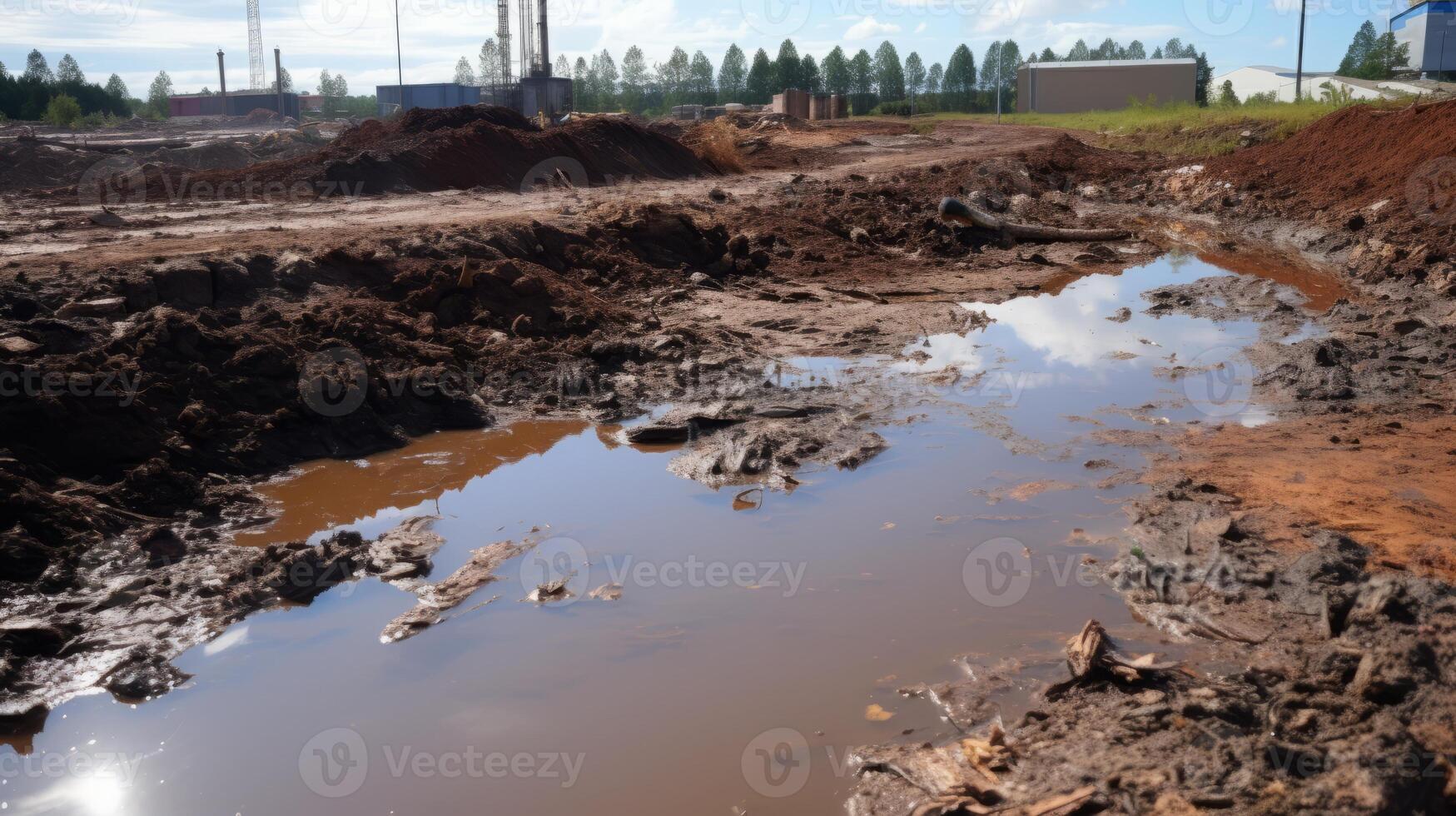 AI generated Soil pollution caused by chemical runoff and improper waste disposal. Generative AI photo