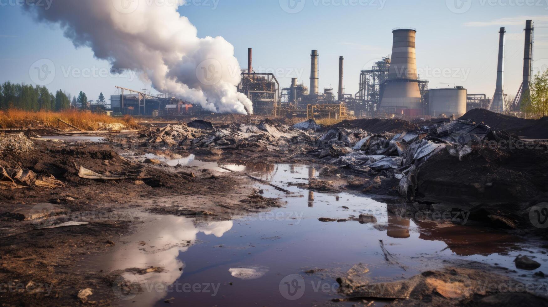 AI generated Soil pollution from industrial sites and heavy metal accumulation. Generative AI photo