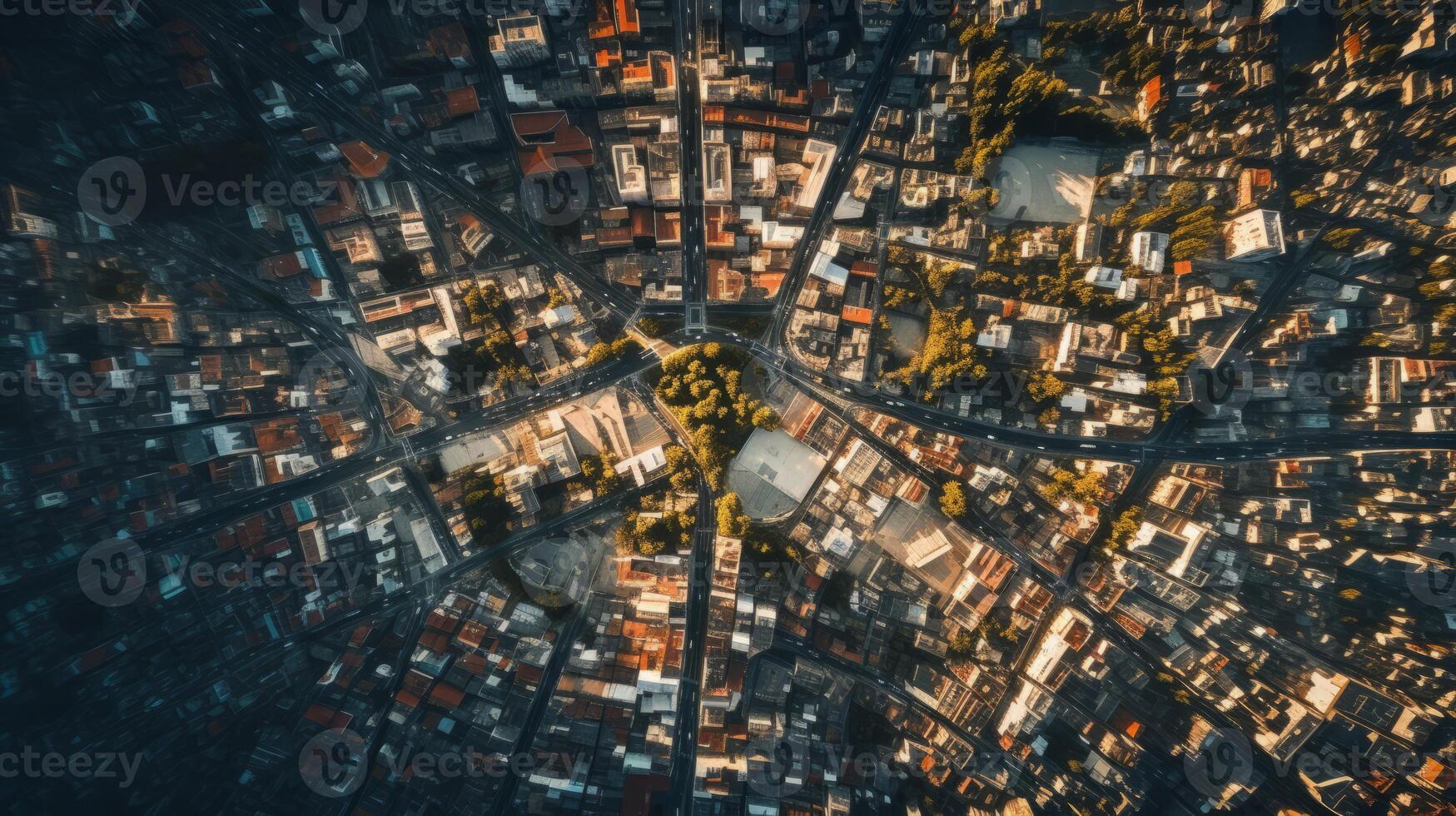 AI generated Tritone aerial view of a city for depth. Generative AI photo
