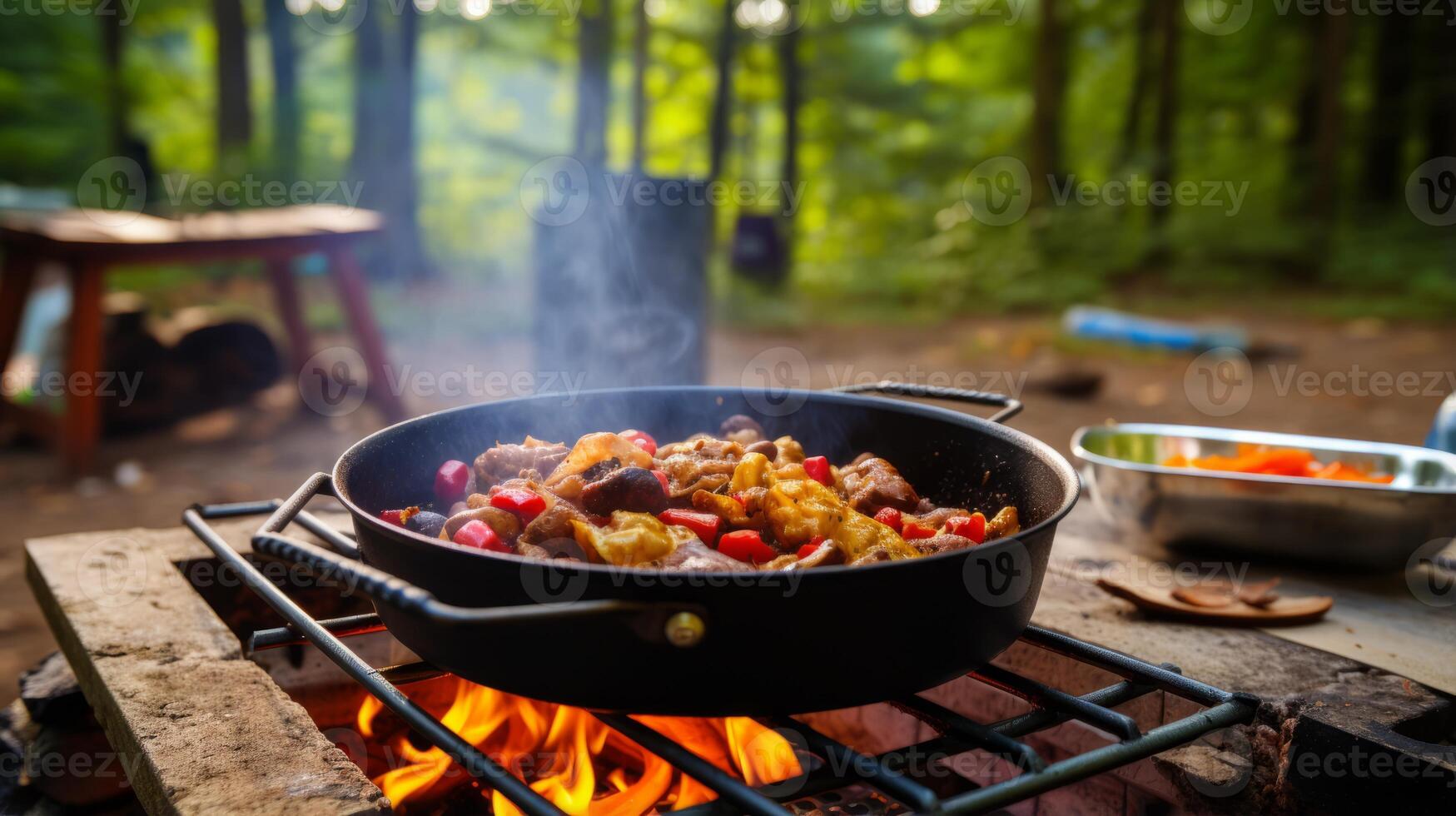 AI generated A camping stove simmering a delicious meal. Generative AI photo
