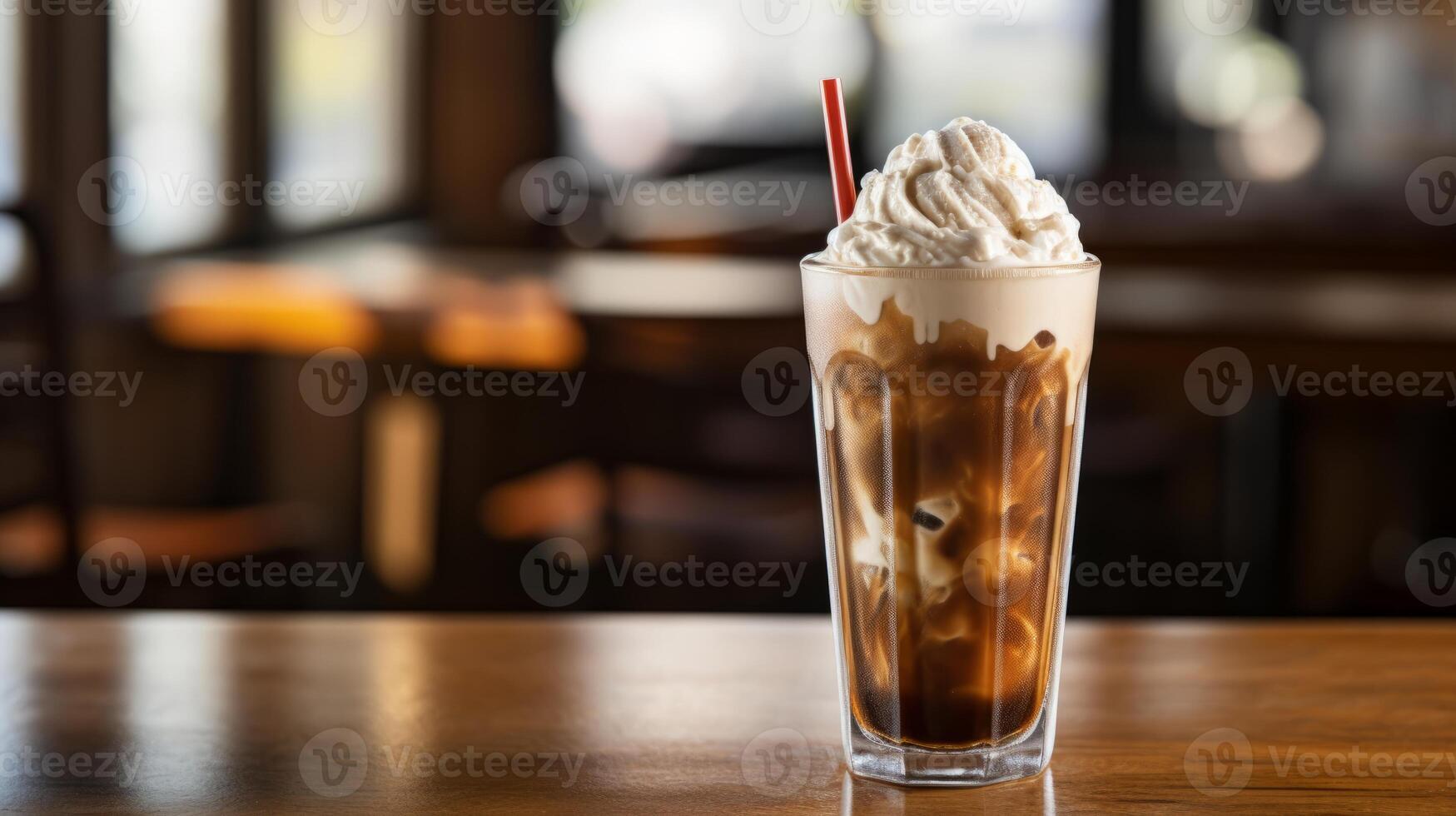 AI generated A classic root beer float with a striped straw. Generative AI photo